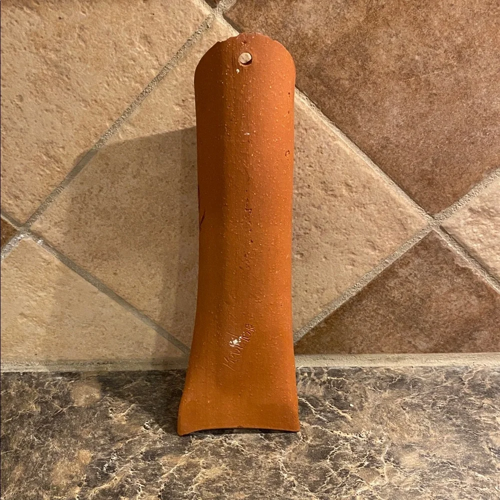 Handcrafted Terra Cotta Wall Vase with Fern Motif - Orange